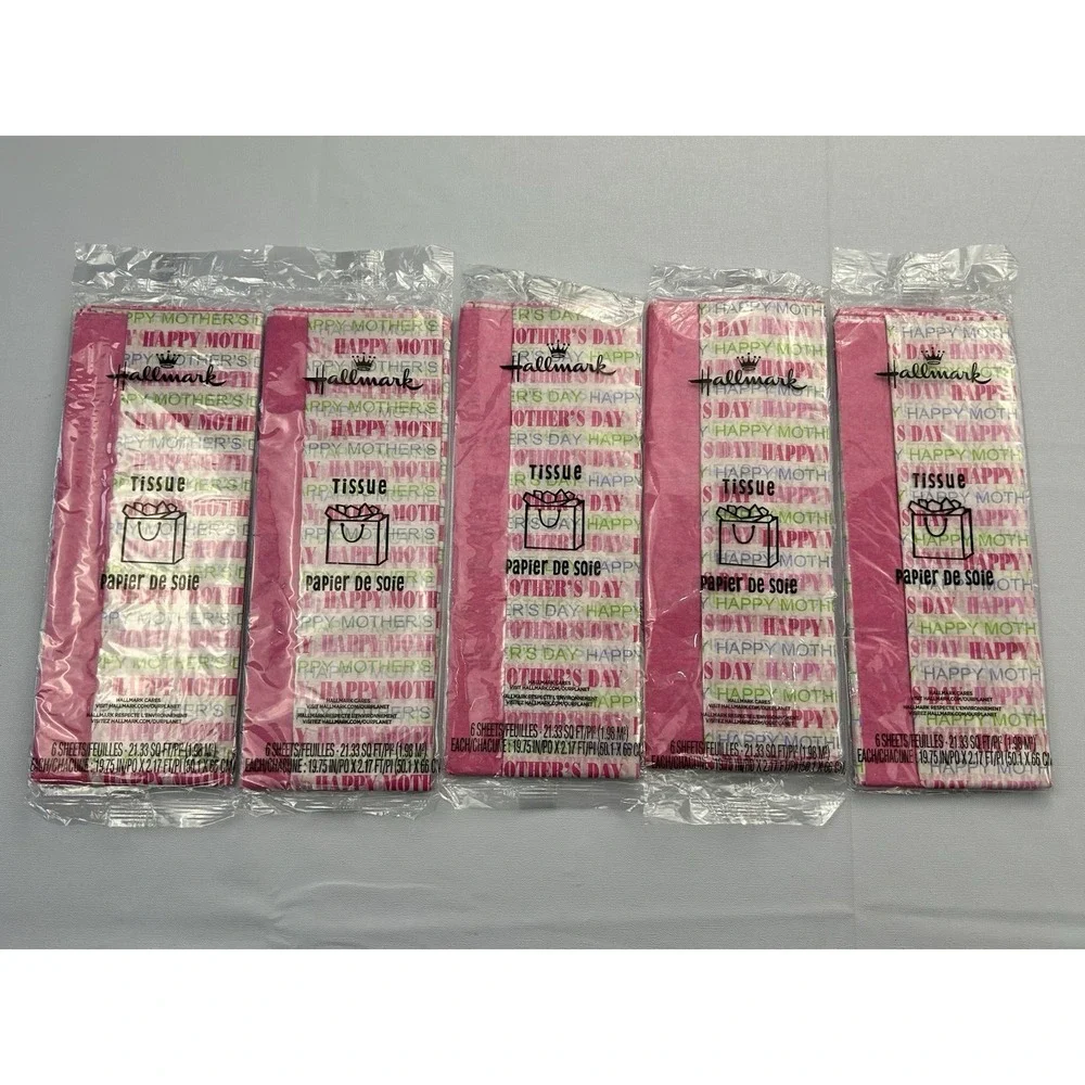 Hallmark Mother's Day Tissue Paper Lot of 5 Packs Pink Gift Wrap Sealed 2016